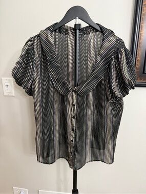 Piano Sheer Black Multi-Stripe Short Sleeve Button Blouse